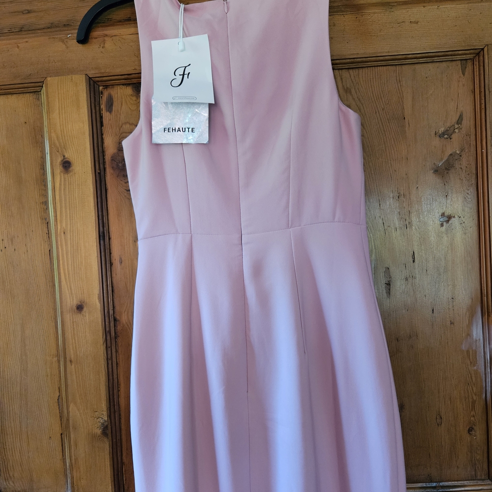 Elegant FEHAUTE Mauve Pink Fitted Midi Dress With Flare Skirt - Picture 5 of 7